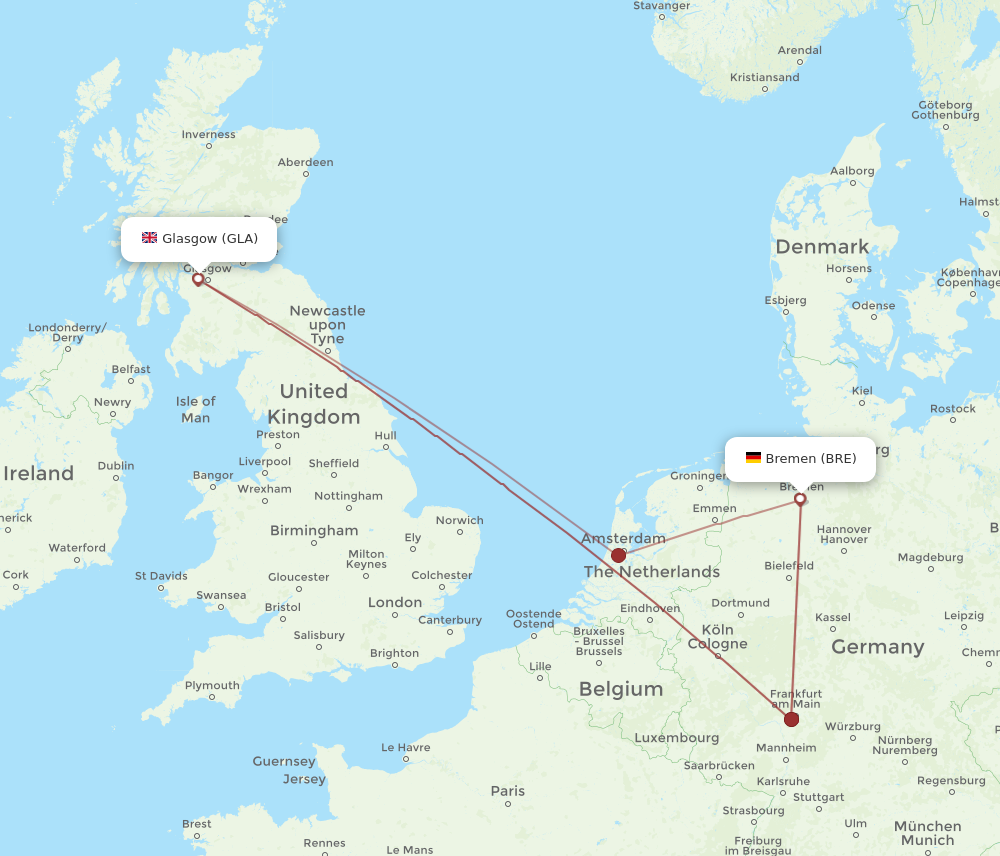 BRE to GLA flights and routes map