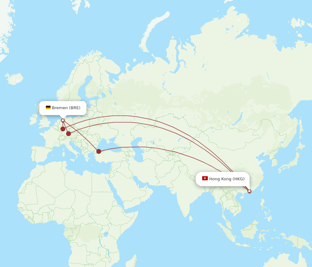 BRE-HKG flight routes