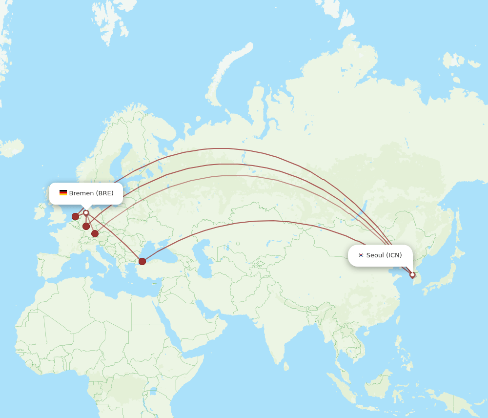 BRE-ICN flight routes