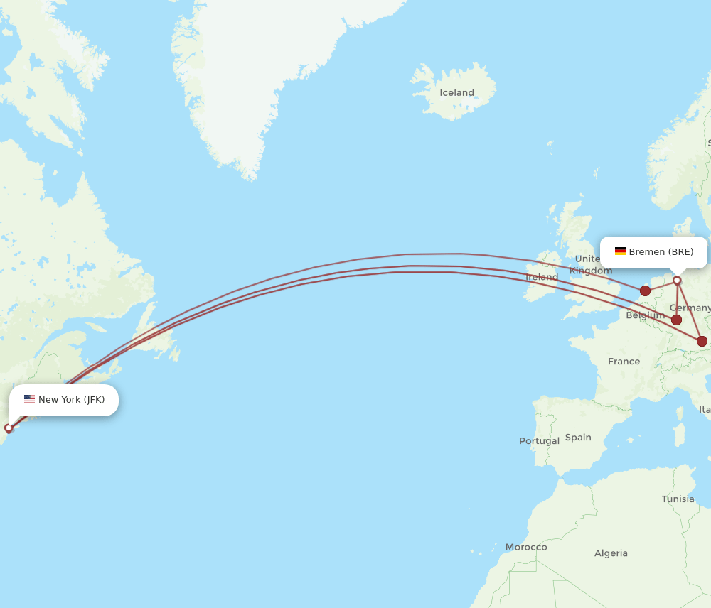 BRE-JFK flight routes