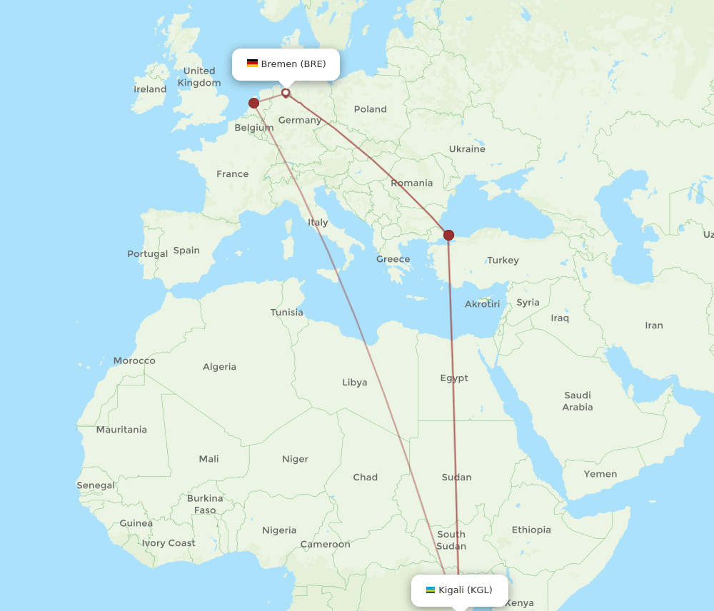 BRE-KGL flight routes