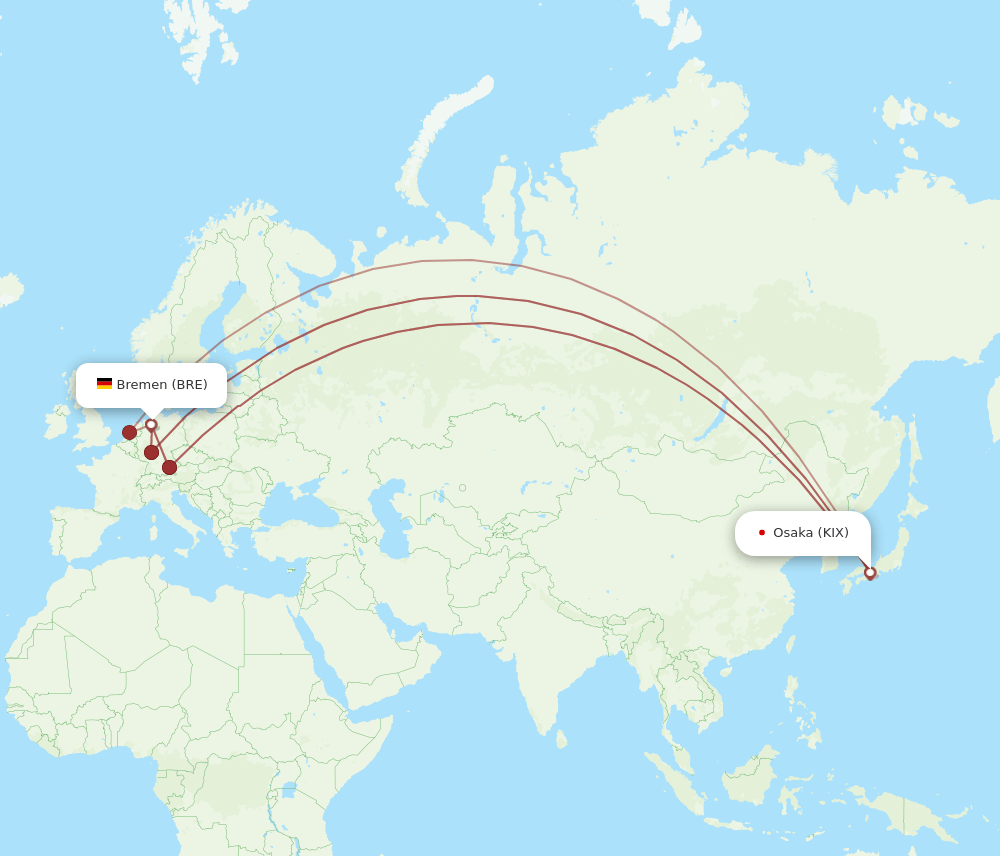 BRE to KIX flights and routes map
