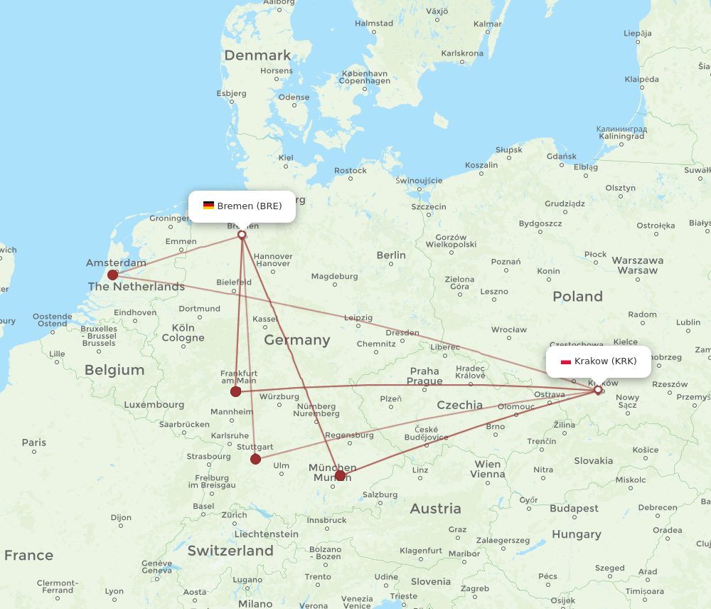 BRE-KRK flight routes