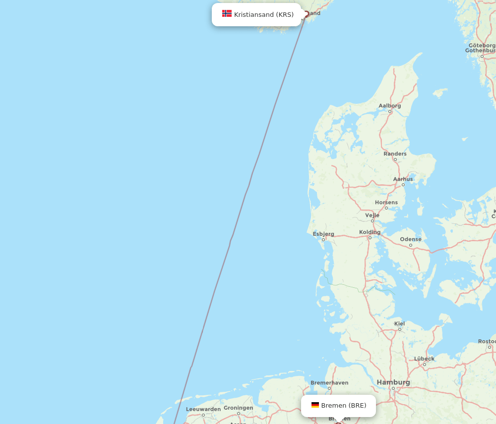 BRE-KRS flight routes