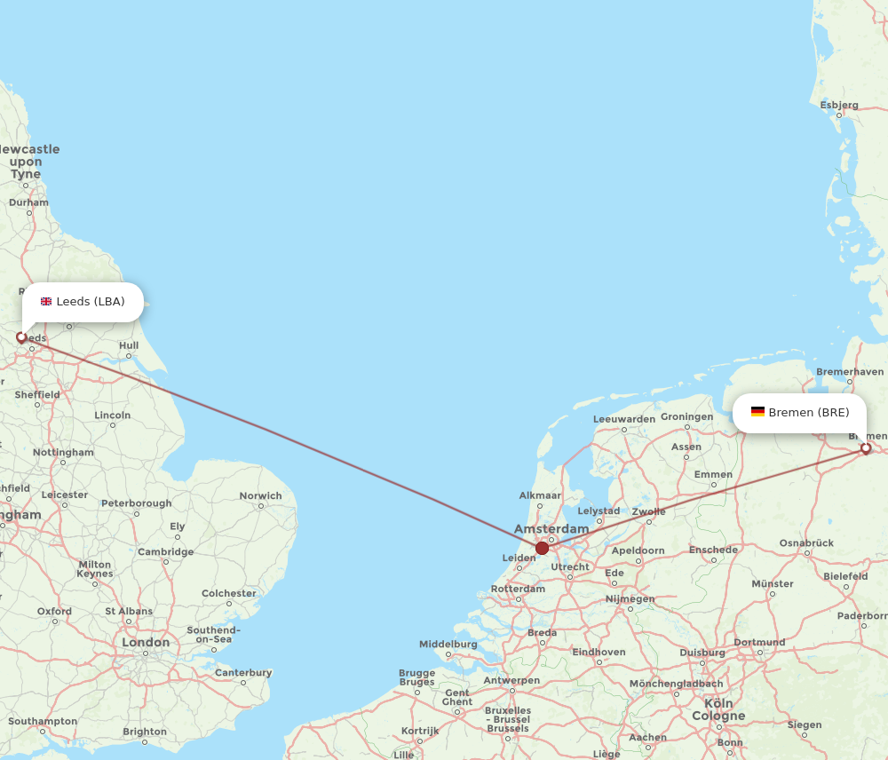 BRE to LBA flights and routes map