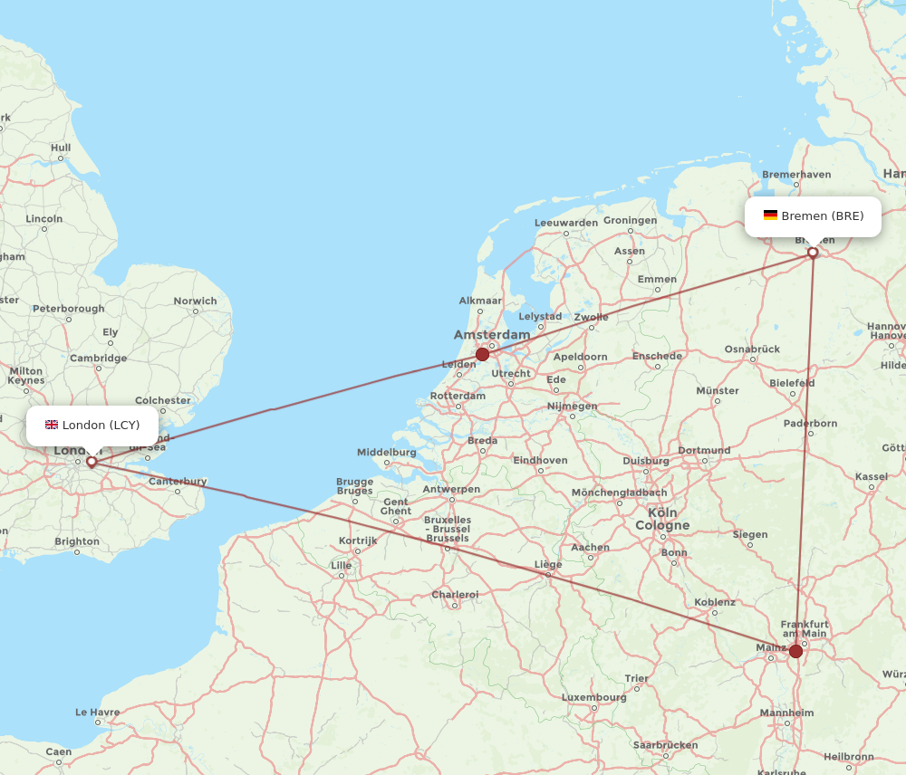 BRE to LCY flights and routes map