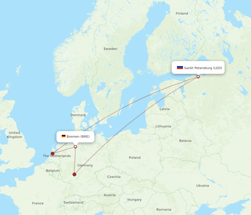 Bremen - Saint Petersburg route map and flight paths