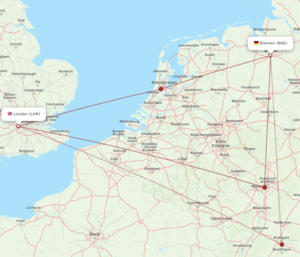BRE-LHR flight routes