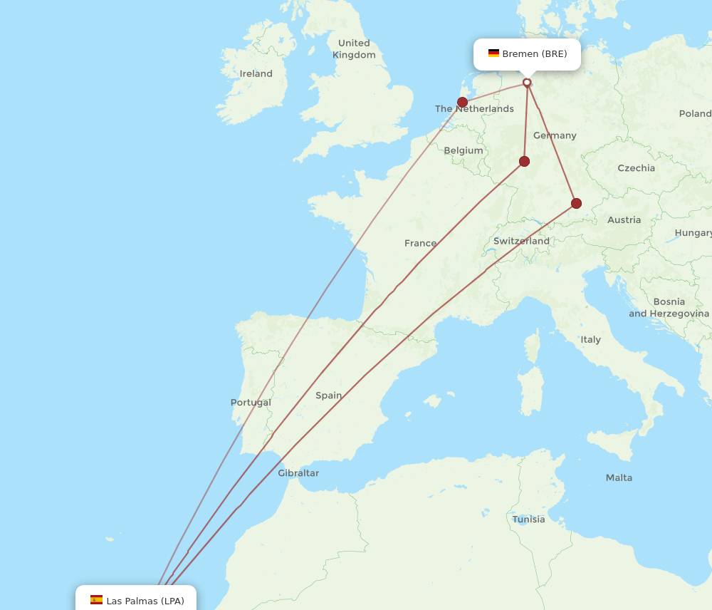 BRE-LPA flight routes