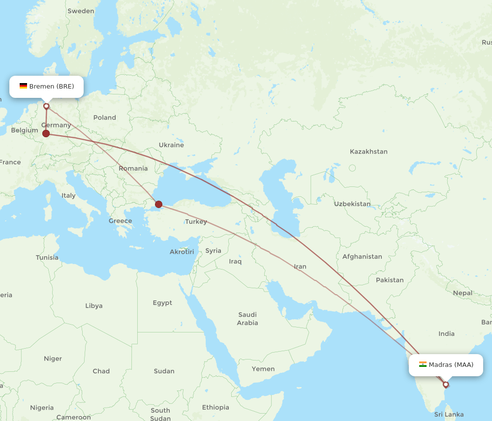BRE-MAA flight routes