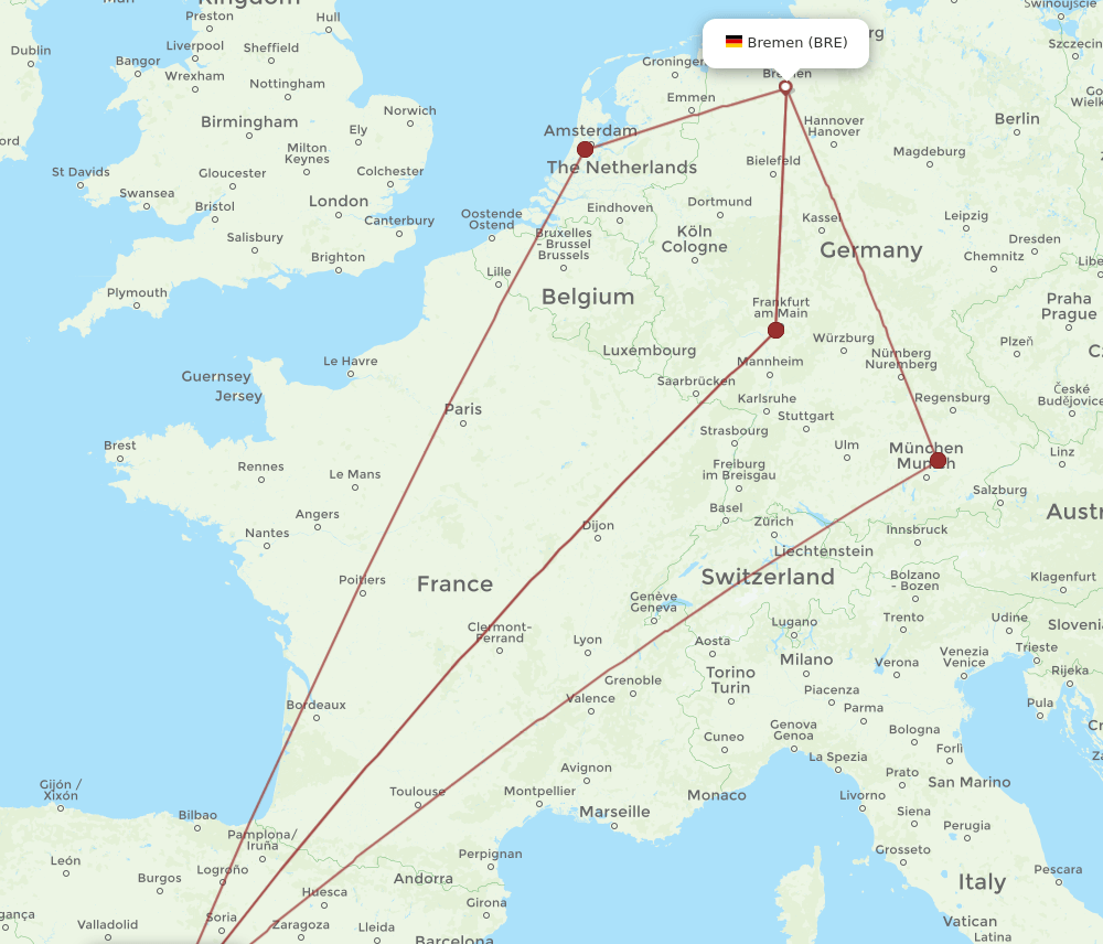 BRE-MAD flight routes