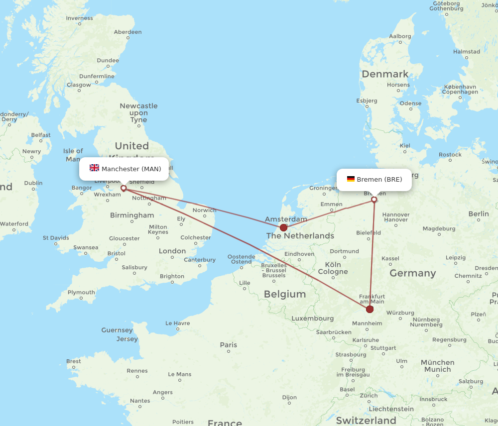 BRE to MAN flights and routes map