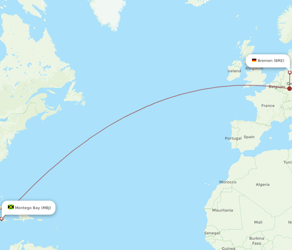 BRE-MBJ flight routes