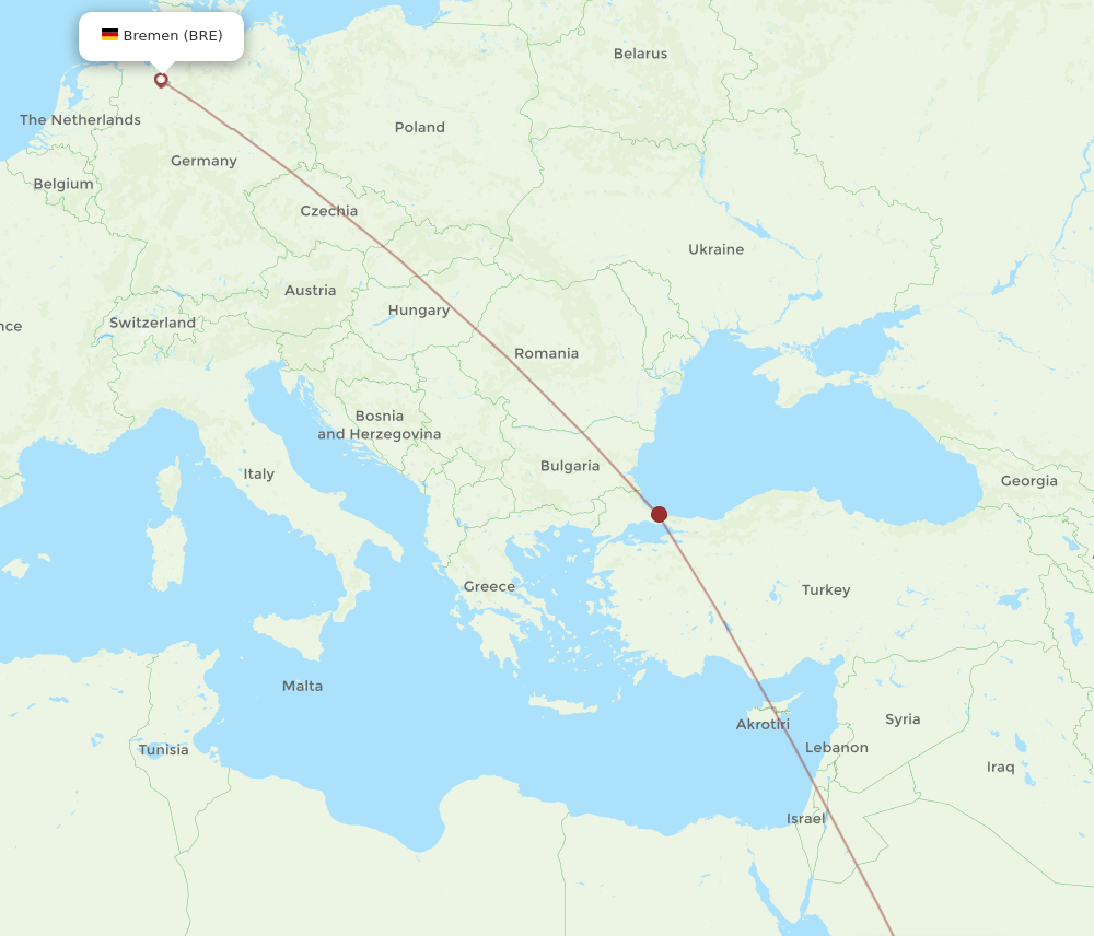 BRE to MED flights and routes map