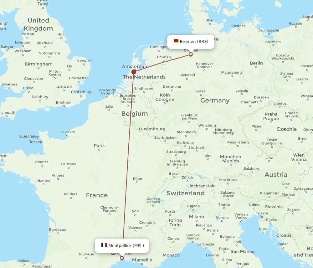 BRE to MPL flights and routes map