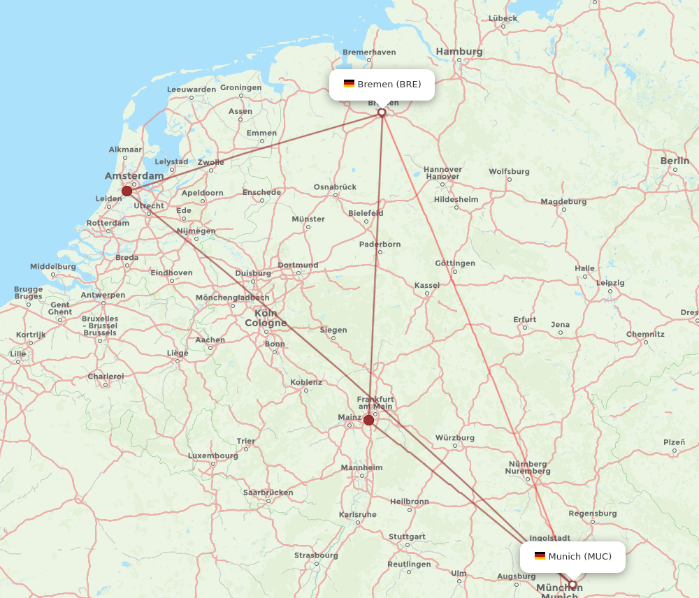 BRE to MUC flights and routes map