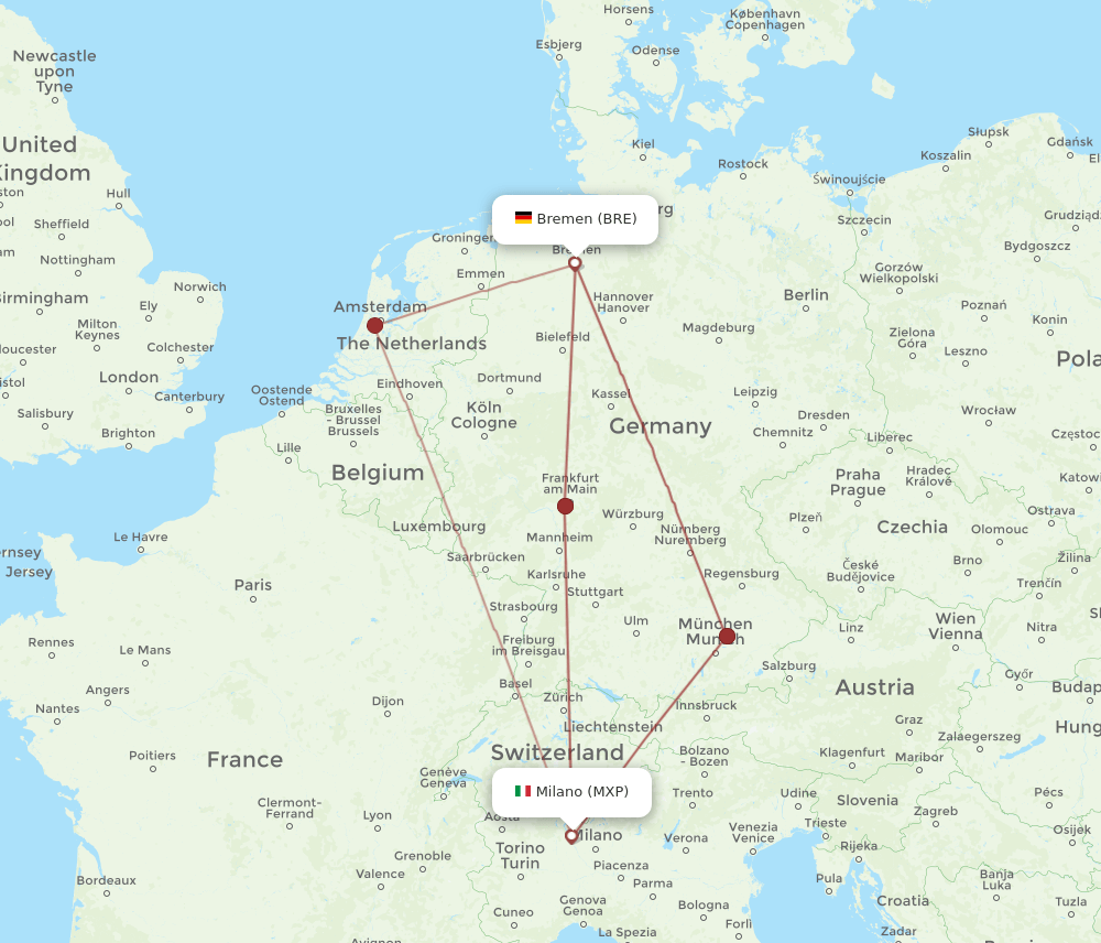 BRE-MXP flight routes