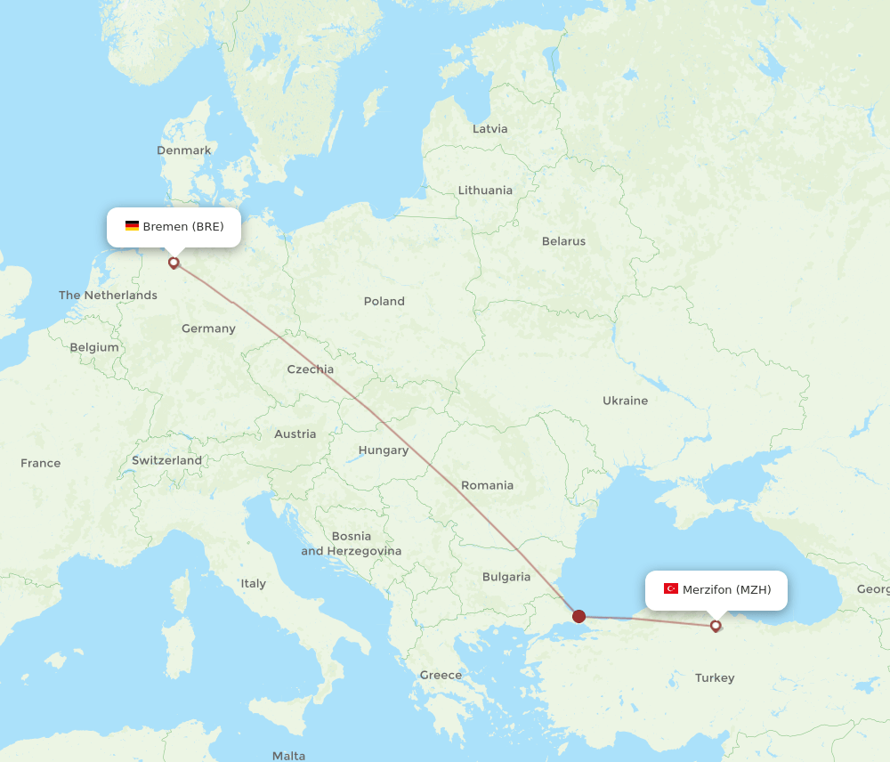 BRE to MZH flights and routes map