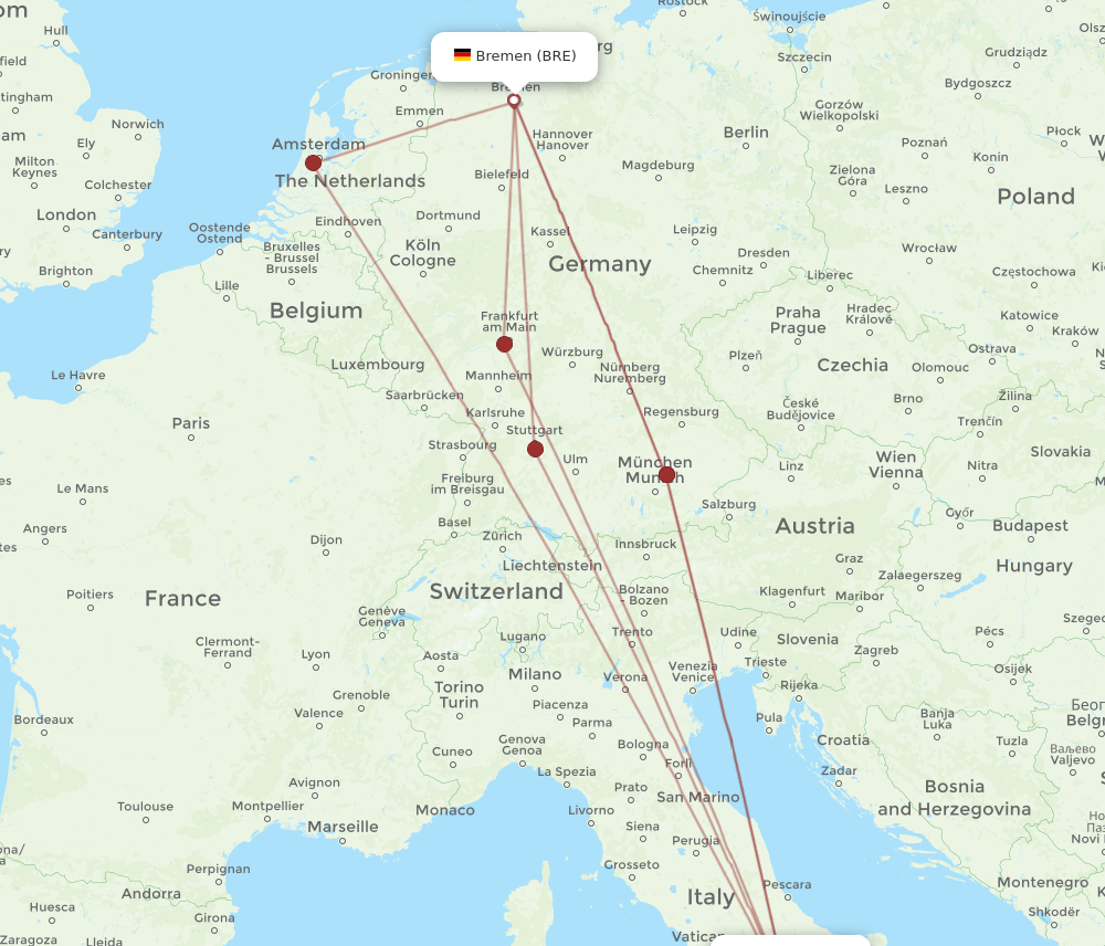BRE-NAP flight routes