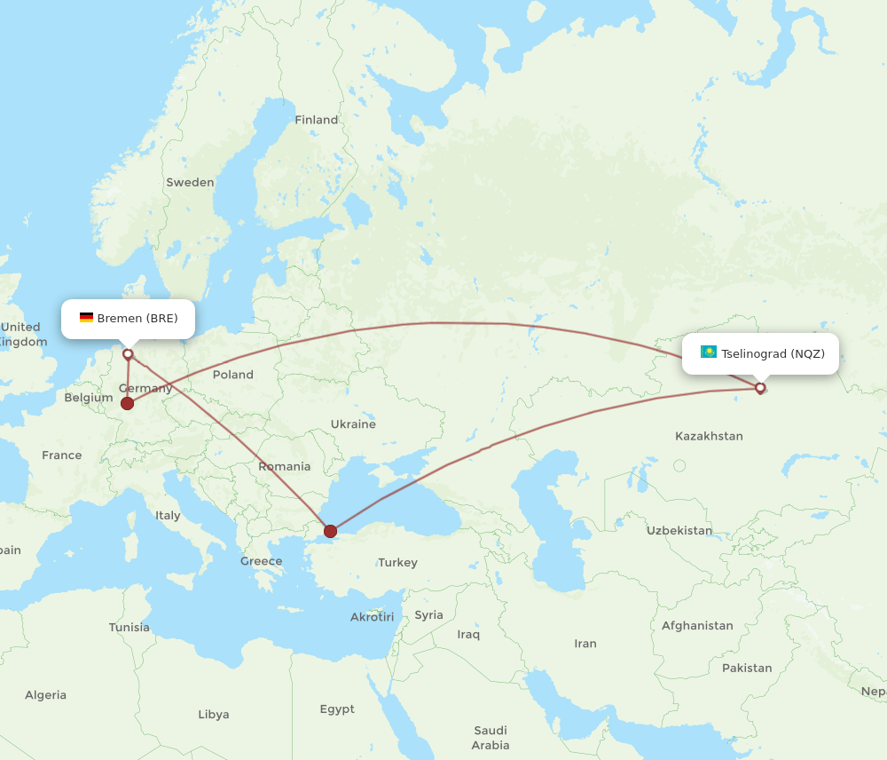 BRE-NQZ flight routes