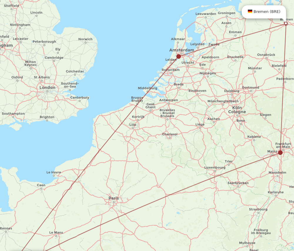 BRE to NTE flights and routes map