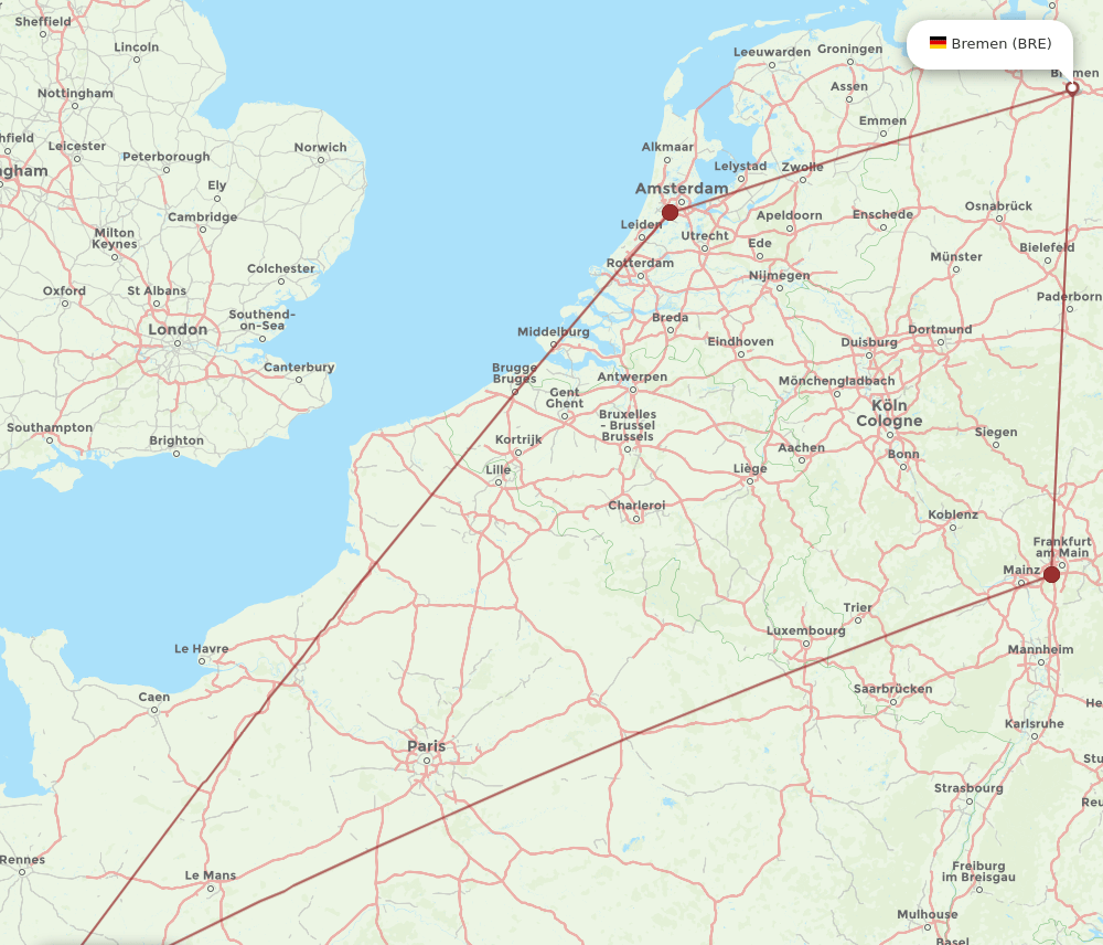 BRE to NTE flights and routes map