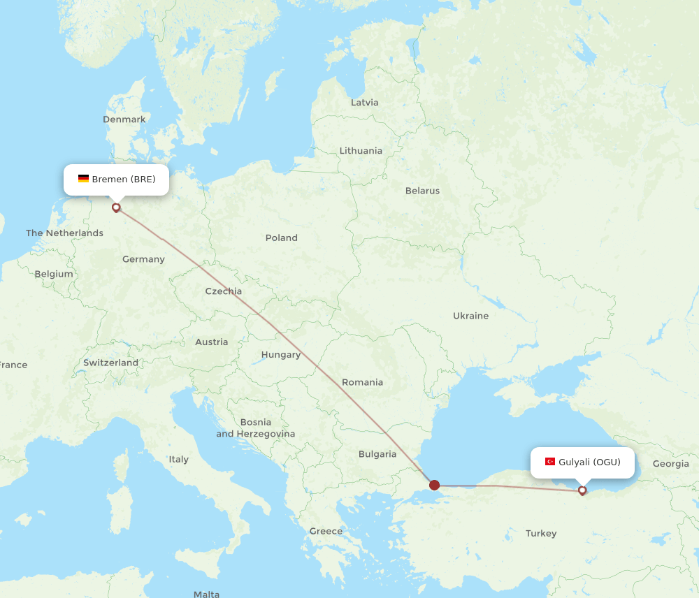 BRE to OGU flights and routes map