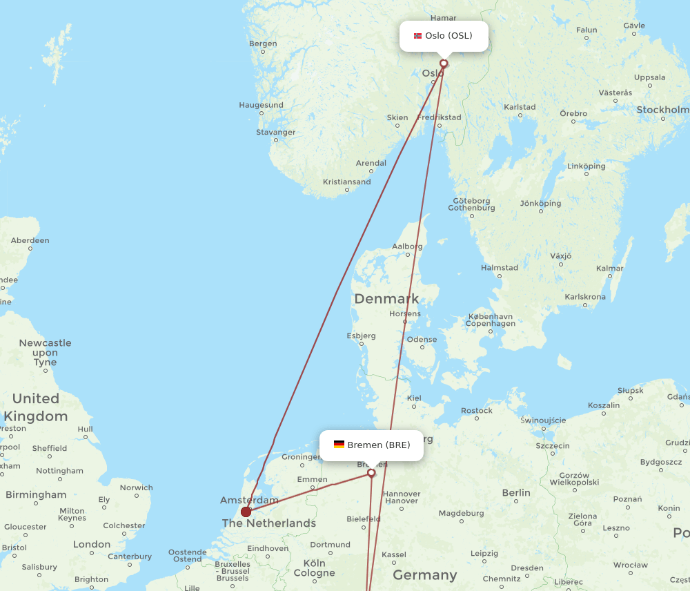 BRE-OSL flight routes