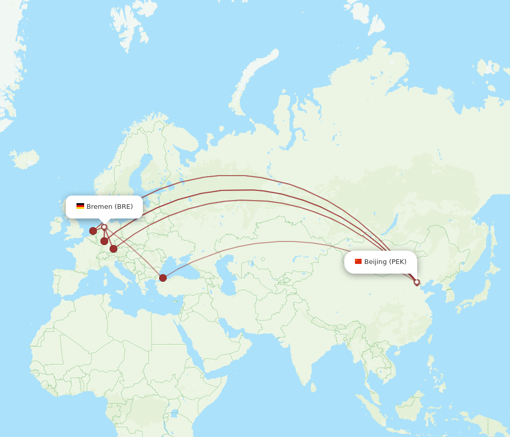 BRE-PEK flight routes