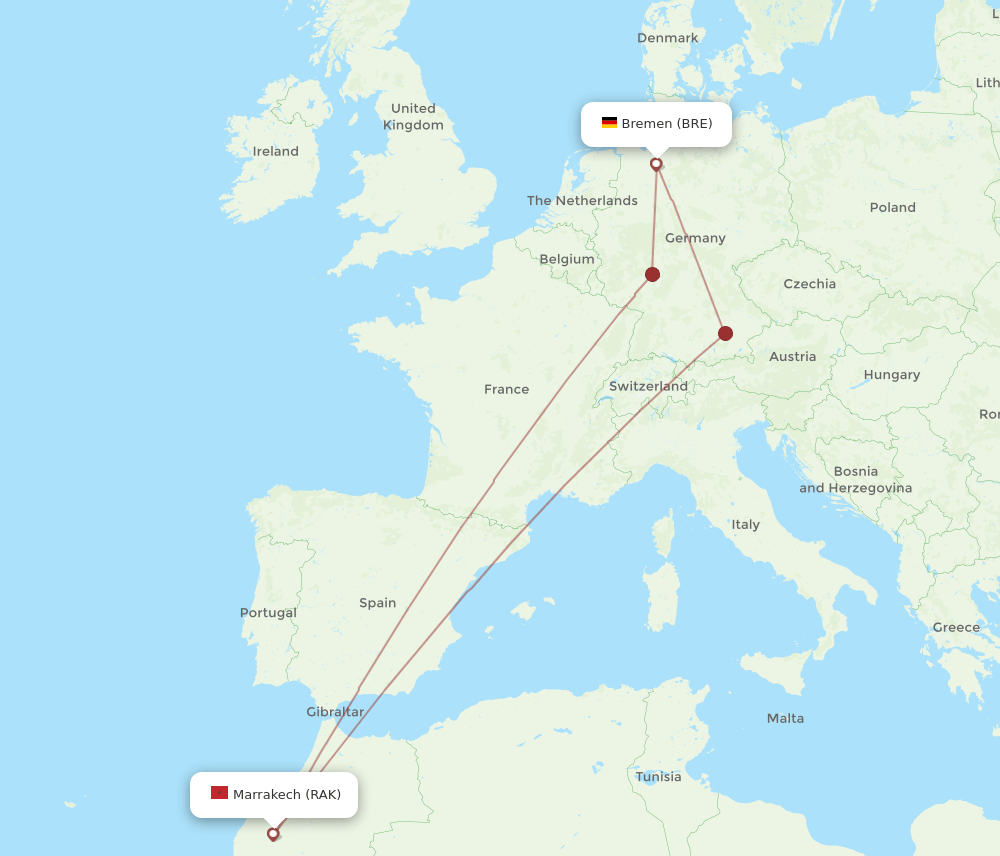 BRE-RAK flight routes