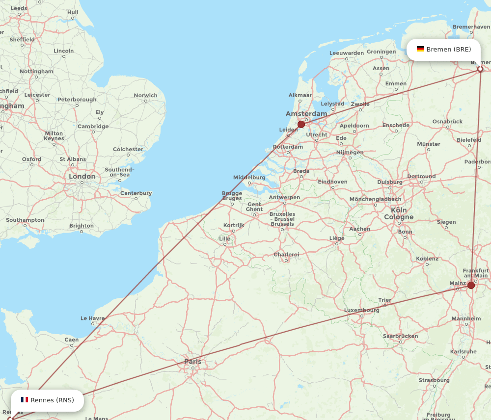BRE to RNS flights and routes map