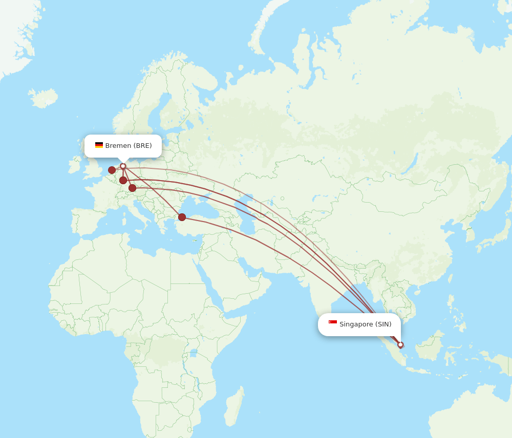 BRE-SIN flight routes