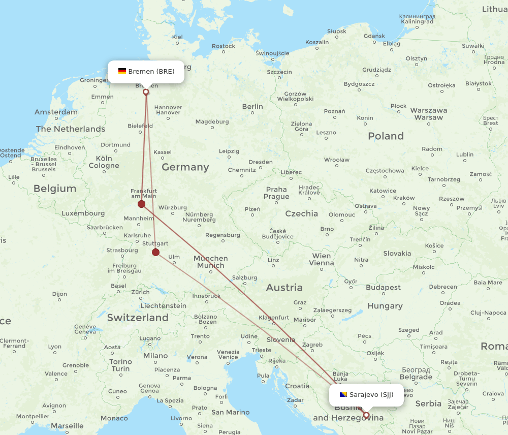 BRE-SJJ flight routes