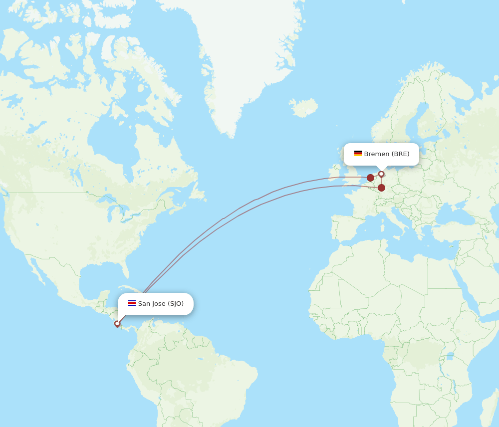 BRE-SJO flight routes