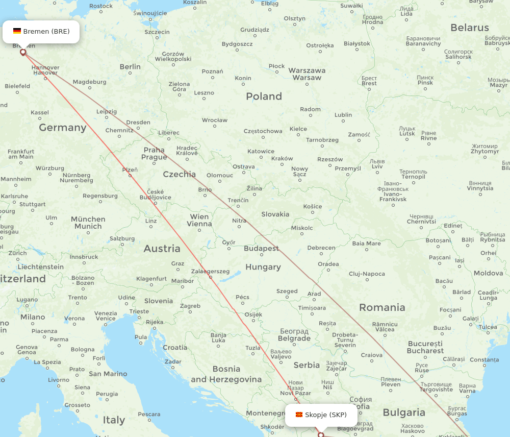 BRE-SKP flight routes