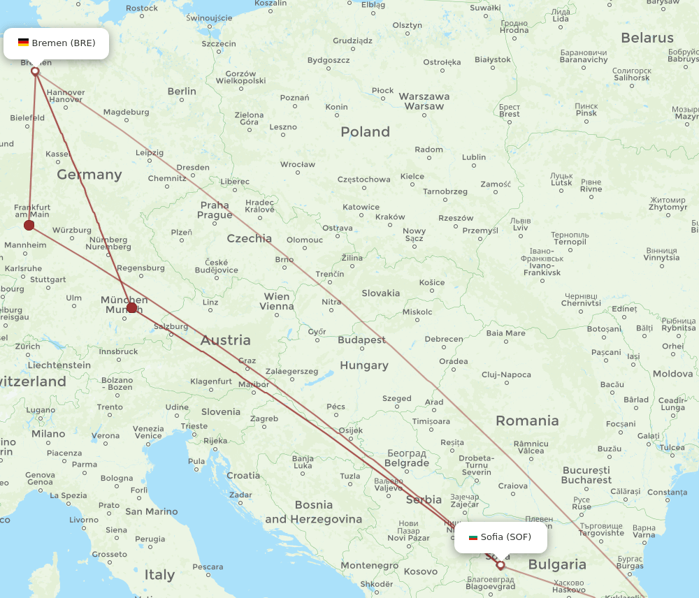BRE-SOF flight routes