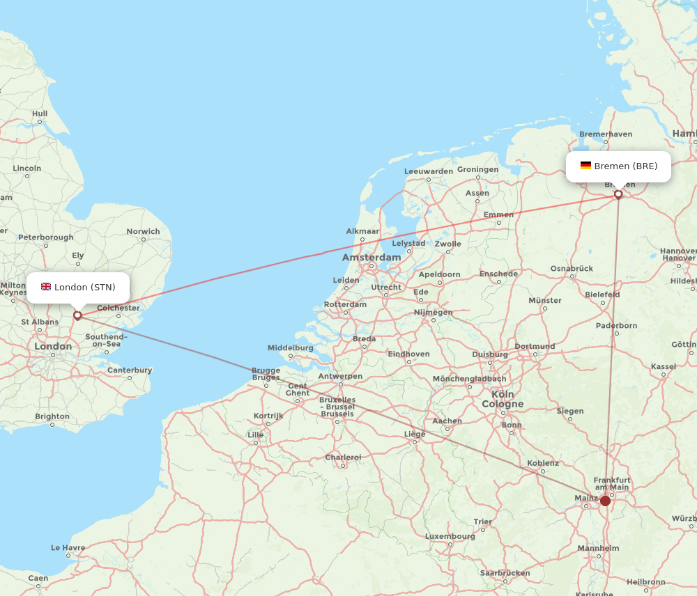 BRE to STN flights and routes map