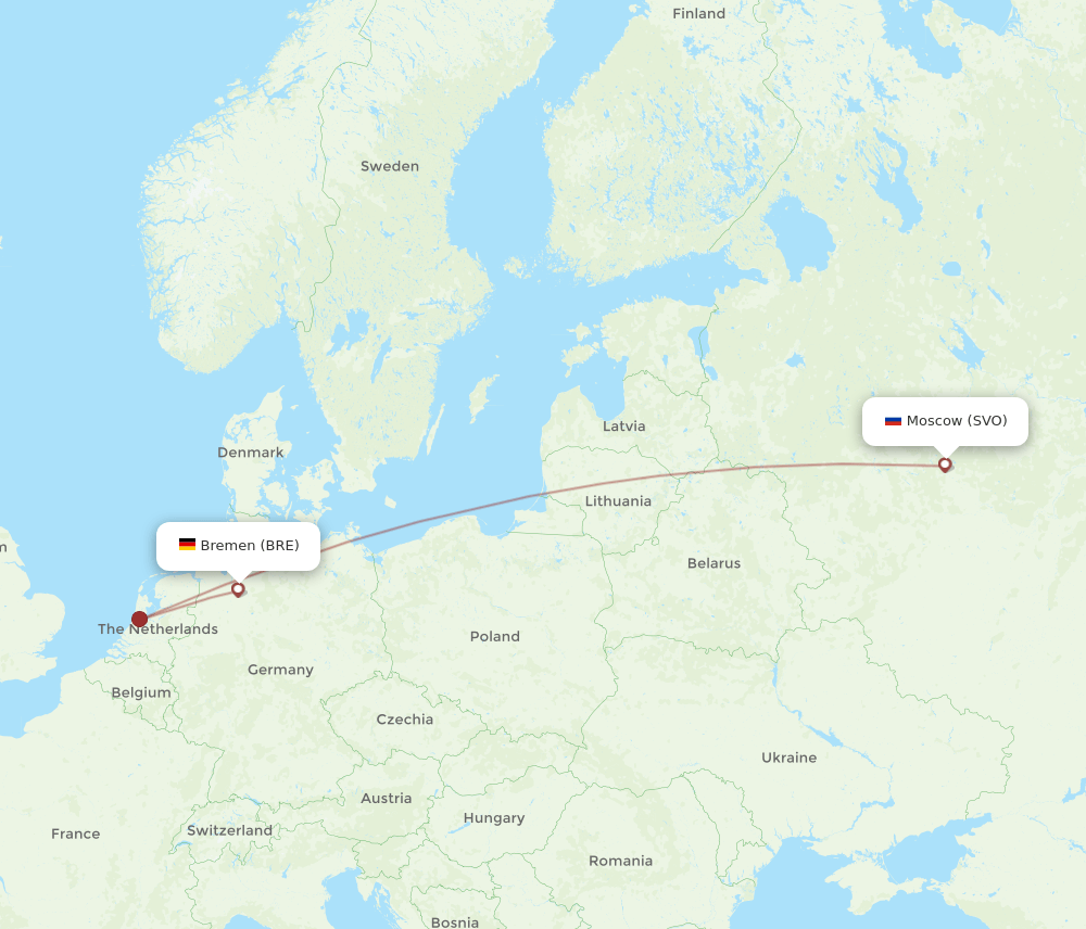 BRE to SVO flights and routes map