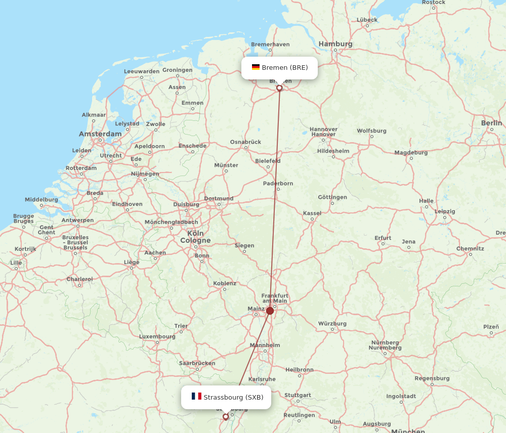 BRE to SXB flights and routes map