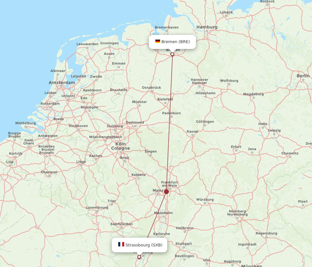 BRE to SXB flights and routes map