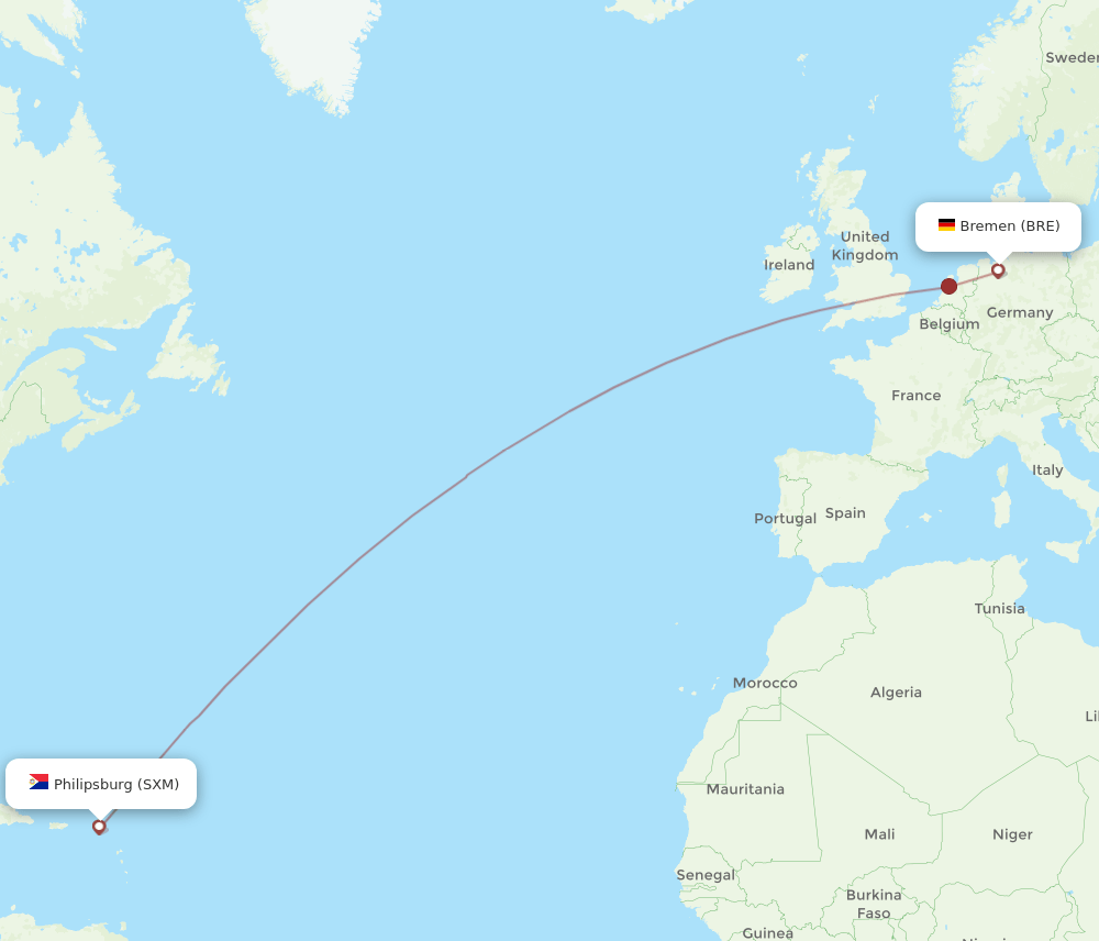 BRE-SXM flight routes