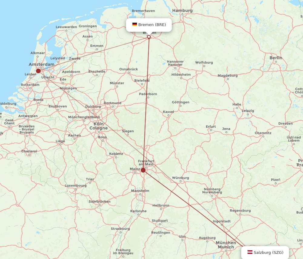 BRE-SZG flight routes