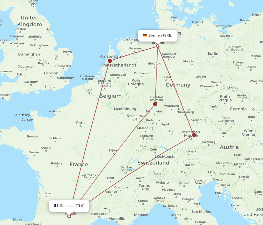 BRE to TLS flights and routes map