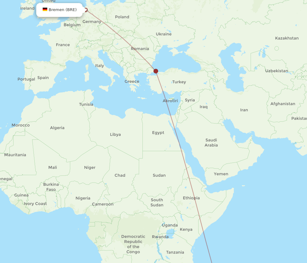 BRE-TNR flight routes