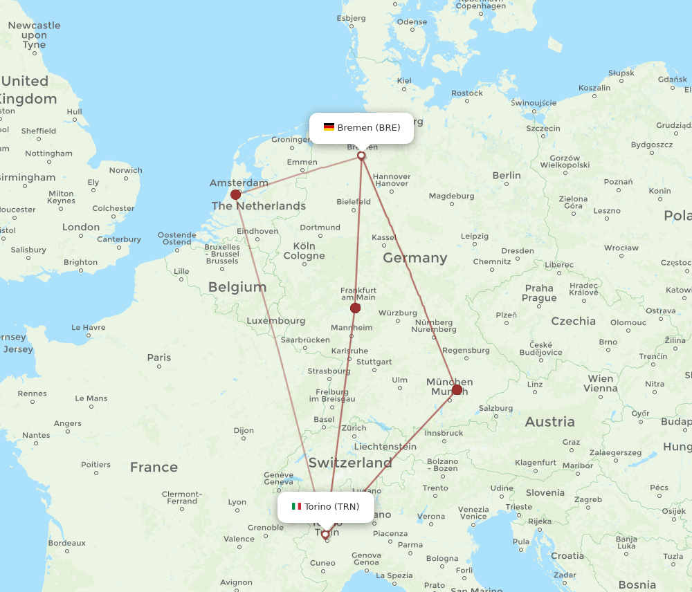 BRE-TRN flight routes