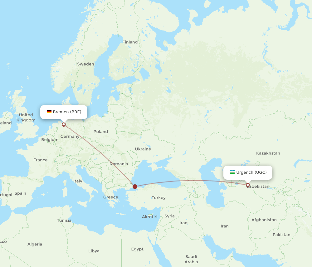 BRE-UGC flight routes