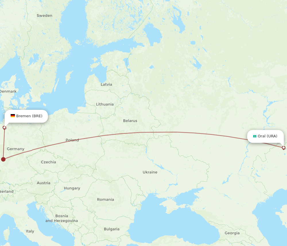 BRE-URA flight routes