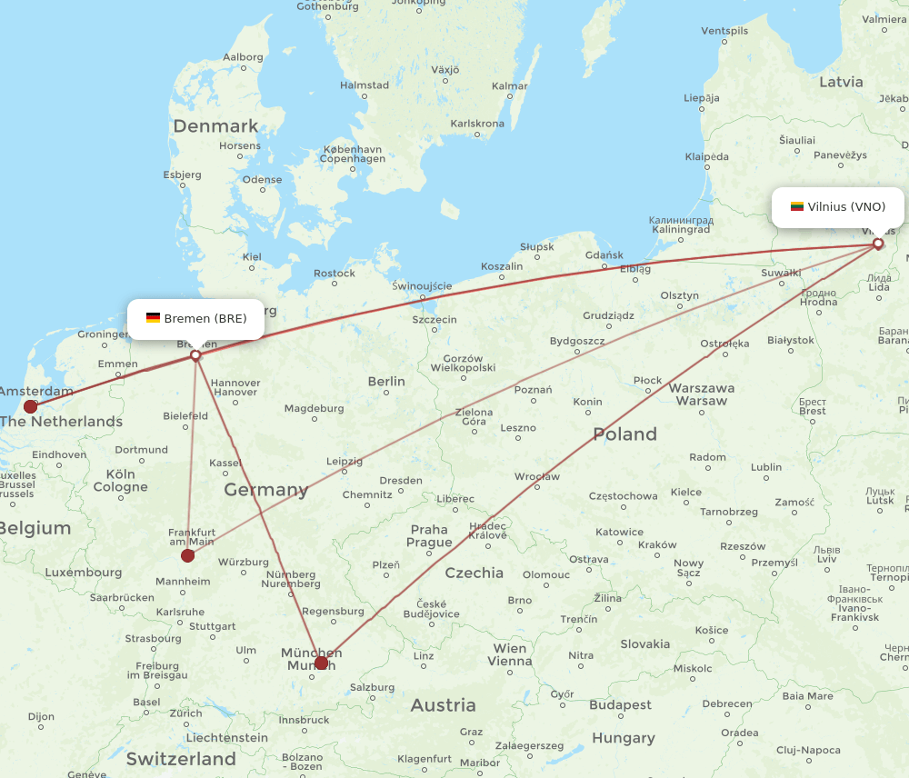 BRE-VNO flight routes