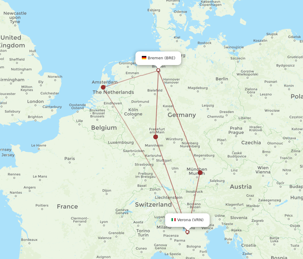 BRE to VRN flights and routes map