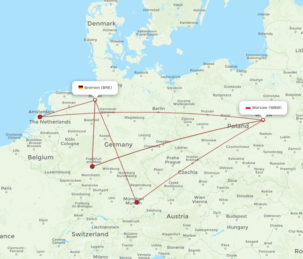 BRE-WAW flight routes
